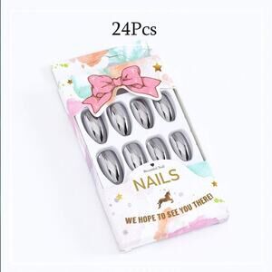 Metal Glossy Long Tapered Coffin Press On Nails Fake False 24 Pc Nail Set